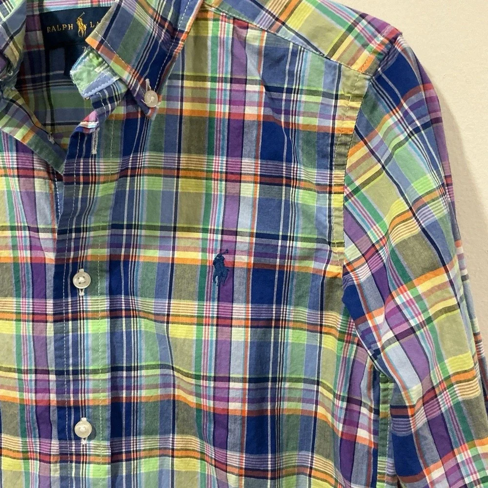 Ralph Lauren Kids Plaid Oxford Button Down Shirt Long Sleeve Size 7 Preppy
